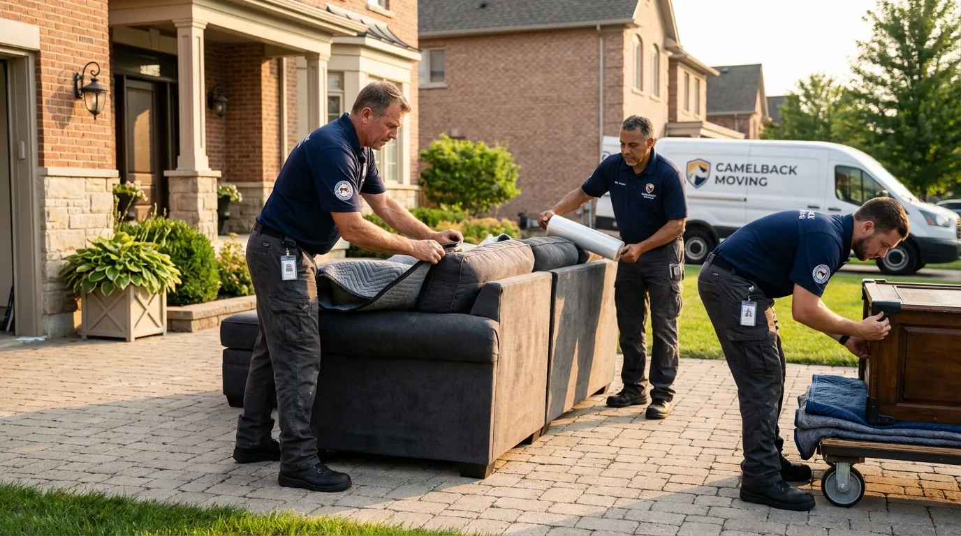 Large estate moving crew wrapping furniture in Trenton, MO