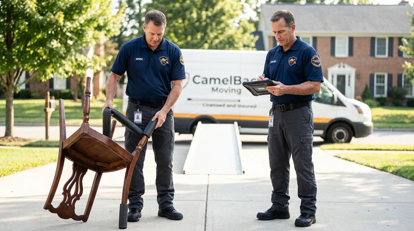 Movers inspecting furniture for damage prevention before loading in Trenton, MO